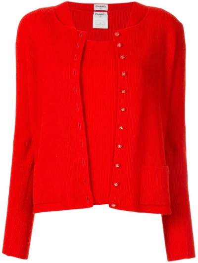 Pre-owned Chanel 1996 Two-piece Cardigan Set In Red
