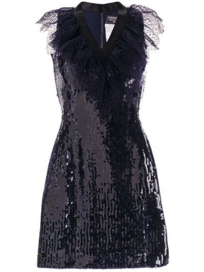 Pre-owned Chanel 1994 Sequin-embellished Dress In Blue