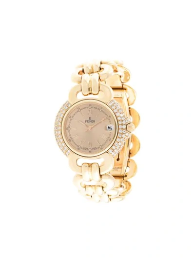 Pre-owned Fendi Diamond Face Watch In Gold