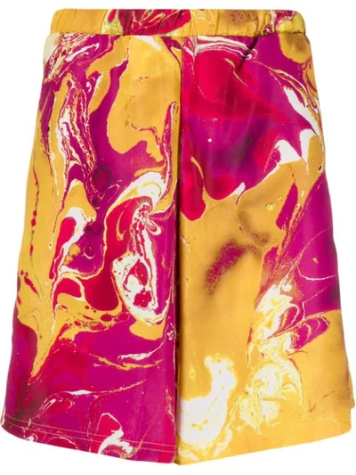 Domenico Formichetti Rorshach Marbled Paint Shorts In Yellow
