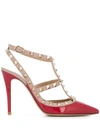 Valentino Garavani Rockstud Caged Pumps In Red/beige