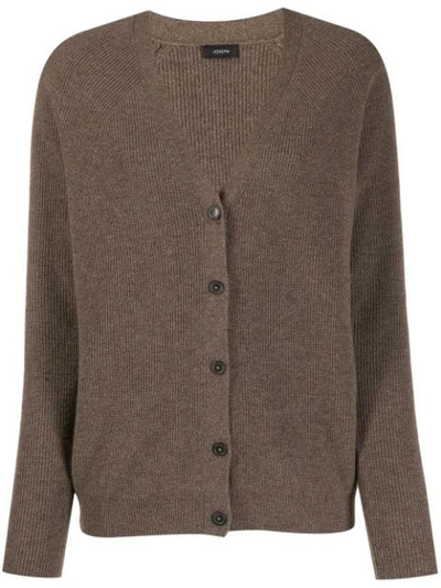 Joseph Cashmere Ribbed Knit Cardigan In Brown