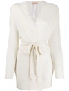 Twinset Belted Wrap Cardigan In Neutrals