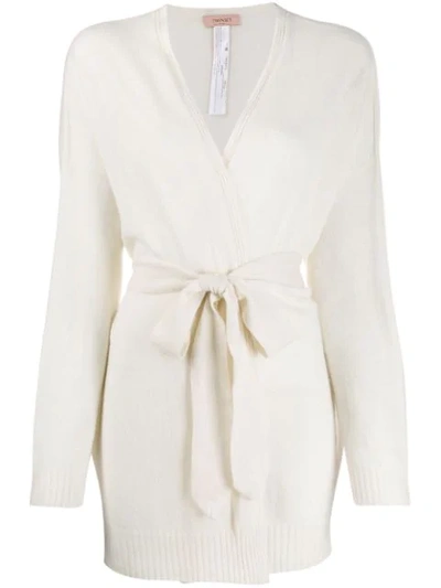 Twinset Belted Wrap Cardigan In Neutrals