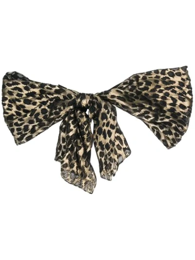 Saint Laurent Oversized Leopard-print Bow Brooch In Black