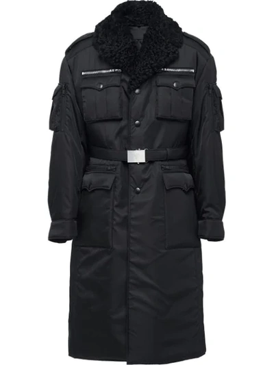 Prada Military-mantel Mit Shearling-kragen In Black ModeSens