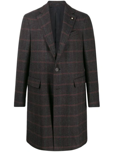 Lardini Checked Single Breasted Coat In Black