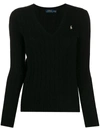 Polo Ralph Lauren Logo Knit V-neck Jumper In Black