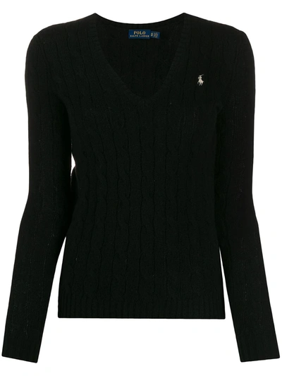 Polo Ralph Lauren Logo Knit V-neck Jumper In Black