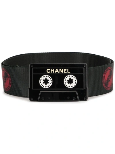 Pre-owned Chanel 2004 Cassette Tape Motif Belt In Black