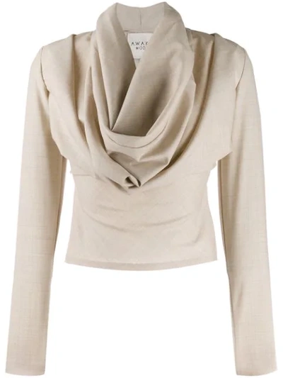 A.w.a.k.e. Draped Neck Fitted Top In Neutrals