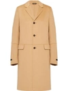 Prada Single-breasted Mid-length Coat In Brown