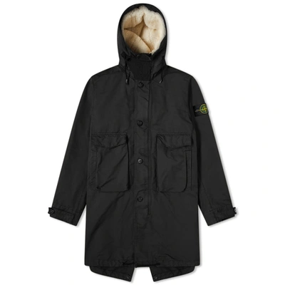 Stone Island Blanket Lined David Tc Fishtail Parka In Black