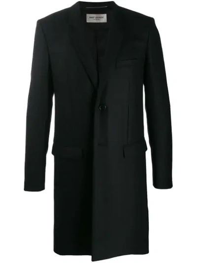 Saint Laurent Notched Collar Tailored Coat In Black