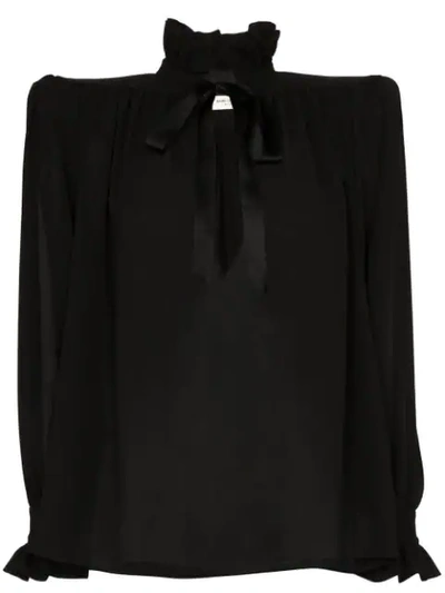 Saint Laurent Structured-shoulder Silk Blouse In Black