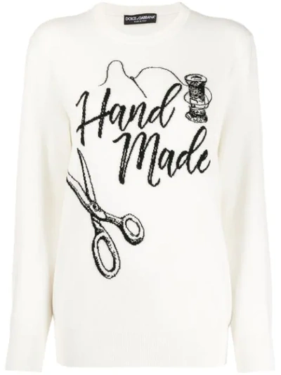 Dolce & Gabbana Embroidered Crew Neck Sweater In White