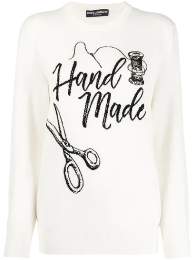 Dolce & Gabbana Embroidered Crew Neck Jumper In White