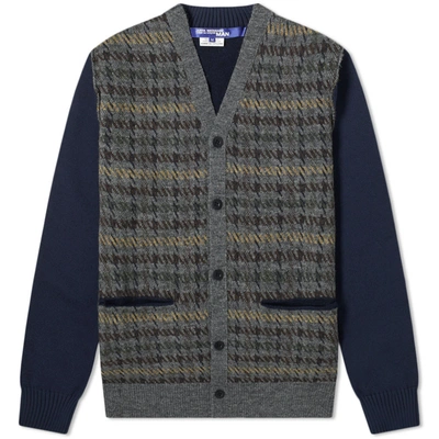 Junya Watanabe Man Houndstooth Check Cardigan In Grey