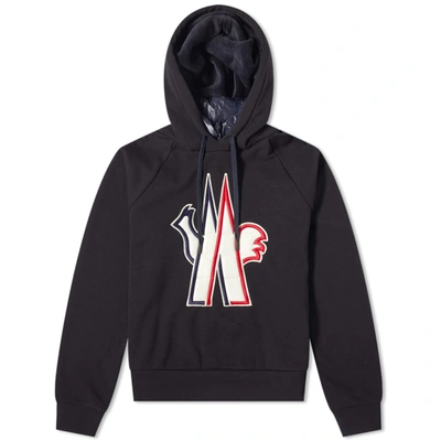 Moncler Grenoble Large Embroidered Logo Hoody In Blue