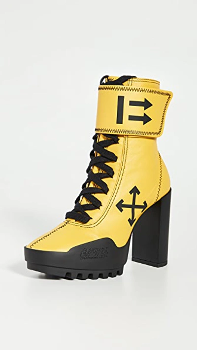 Off-white Arrow Heeled Moto Wrap Boots In Yellow/black
