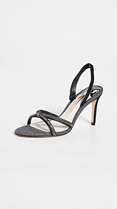 Sophia Webster Giovanna Mid Sandals In Black & Silver Glitter