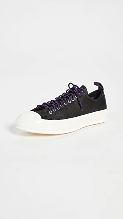 Converse Chuck 70 Fleece Leather Ox Sneakers In Black/grand/purple/egret