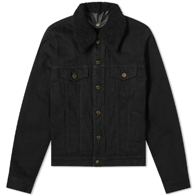 Saint Laurent Shearling Denim Jacket In Black