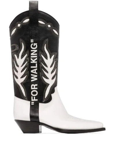 Off-white For Walking Leather Cowboy Boots In Black