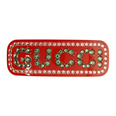 Gucci Red Large Crystal Barrette In 8525 Red