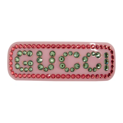 Gucci Pink Large Crystal Barrette In 8517 Pink