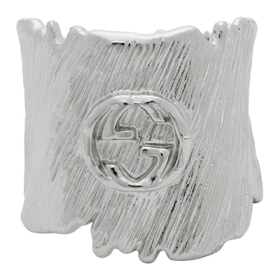 Gucci Silver Interlocking G Textured Band Ring In 0926 Grey