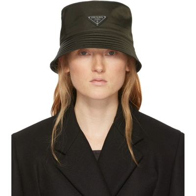 Prada Khaki Nylon Bucket Hat In Army