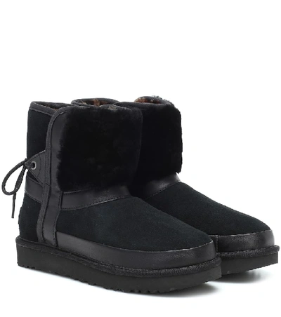 Ugg Classic Bow Shearling Suede Boots In Black