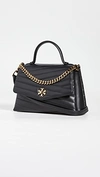 Tory Burch Kira Chevron Small Top Handle Satchel In Black/gold