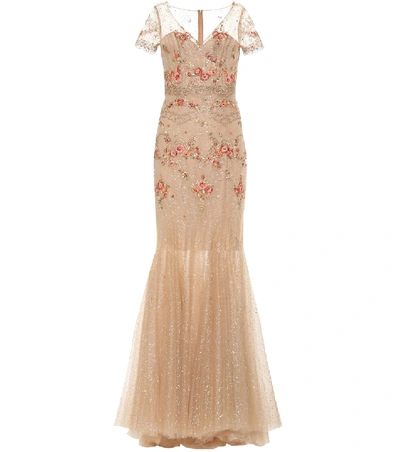 Costarellos Embellished Tulle Gown In Gold