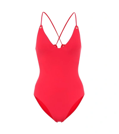 Melissa Odabash Catalina Lace-up Swimsuit In Red