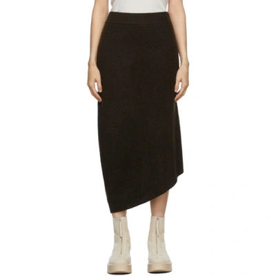 The Row Desdemona Asymmetric Ribbed Wool Midi Skirt In Syb Smokey Brown