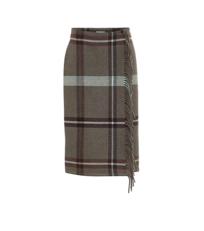 Ferragamo Checked Wool Skirt In Brown