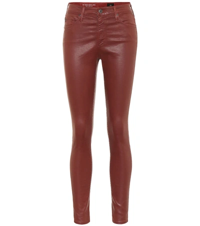 Ag The Farrah Ankle Sateen Skinny Pants In Red