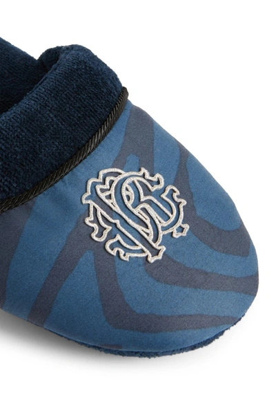 Roberto Cavalli Zebra Print Logo Slippers In Blue