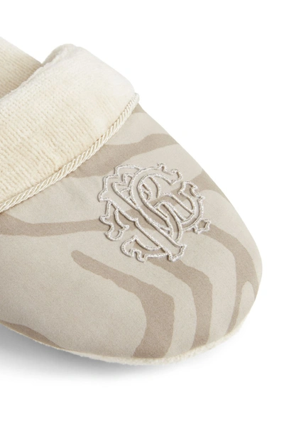 Roberto Cavalli Zebra Print Logo Slippers In Neutrals