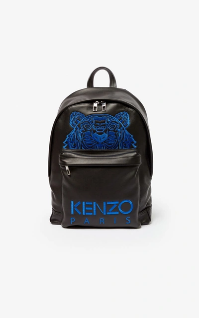 Kenzo Tiger Leather Backpack In Black