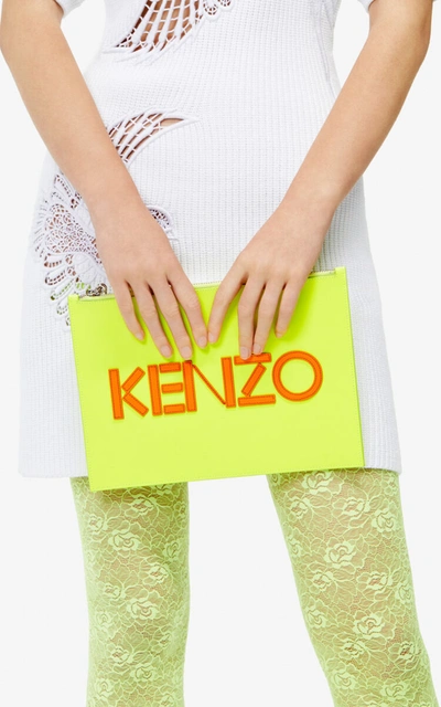 Kenzo A4  Colorblock Leather Clutch In Lemon