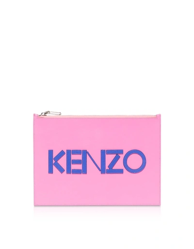 Kenzo Colorblock Leather Clutch In Fuchsia