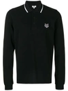Kenzo Long Sleeve Tiger Polo Shirt In Black