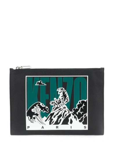 Kenzo 'tiger Mountain' A4 Clutch In Black