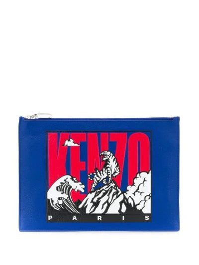 Kenzo 'tiger Mountain' A4 Clutch In Blue