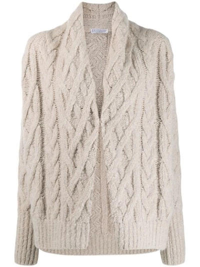 Brunello Cucinelli Shawl-lapel Cable-knit Cashmere-blend Cardigan In C3868