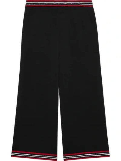 Gucci Stripe Trim Wool & Cotton Knit Crop Pants In Black