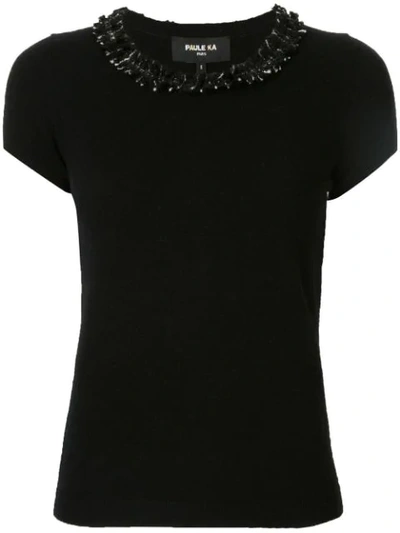 Paule Ka Fringed Neck Knitted Top In Black